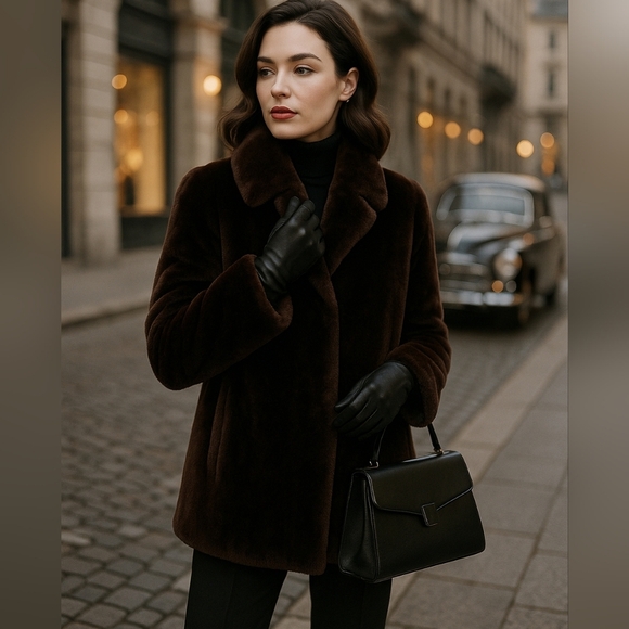 pellicceria canali milano italy Jackets & Blazers - Vintage Pellicceria Canali Milano Dark Brown Mouton Lamb Fur Coat Italy